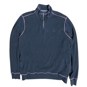 Hammer Made Quarter Zip Medium Black & Red Stitching Cotton Pullover Sweater